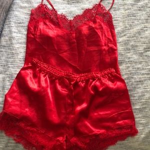 Fashion Nova Red Satin PJ set